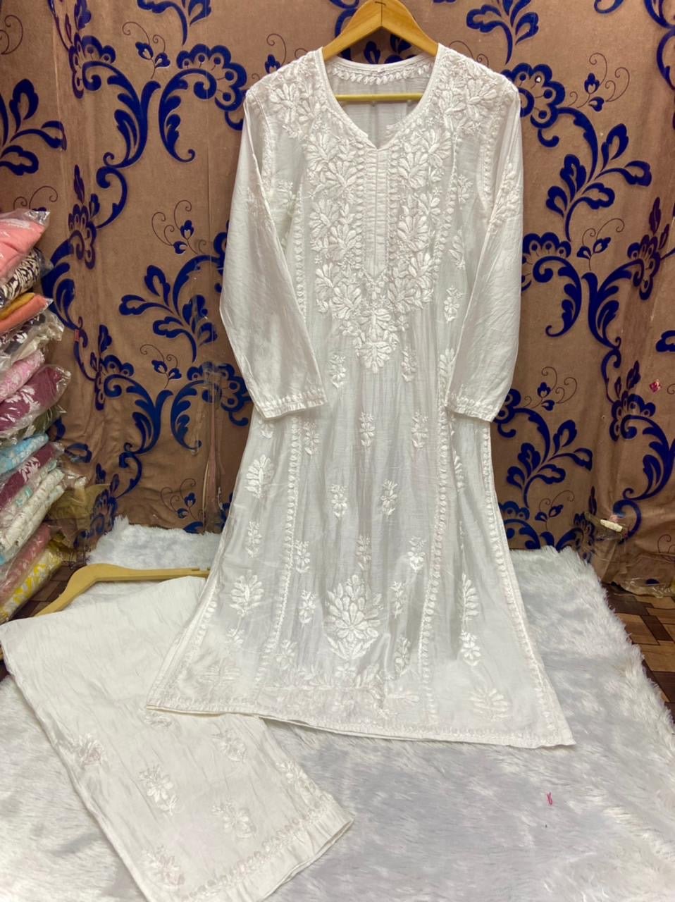 Premium New Design Fine Work Chanderi Plazo combo - chikankariofficial