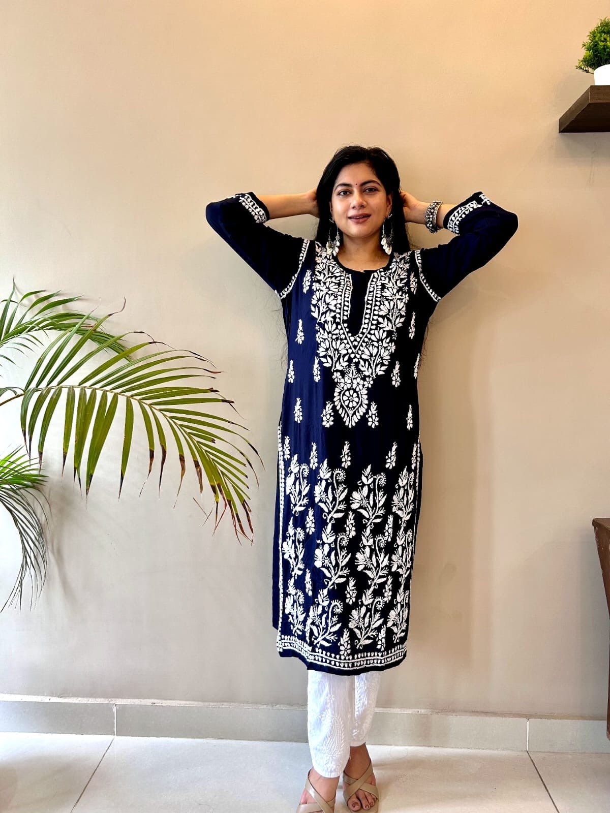 Premium Quality modaal with heavy Ghaas Patti work - chikankariofficial