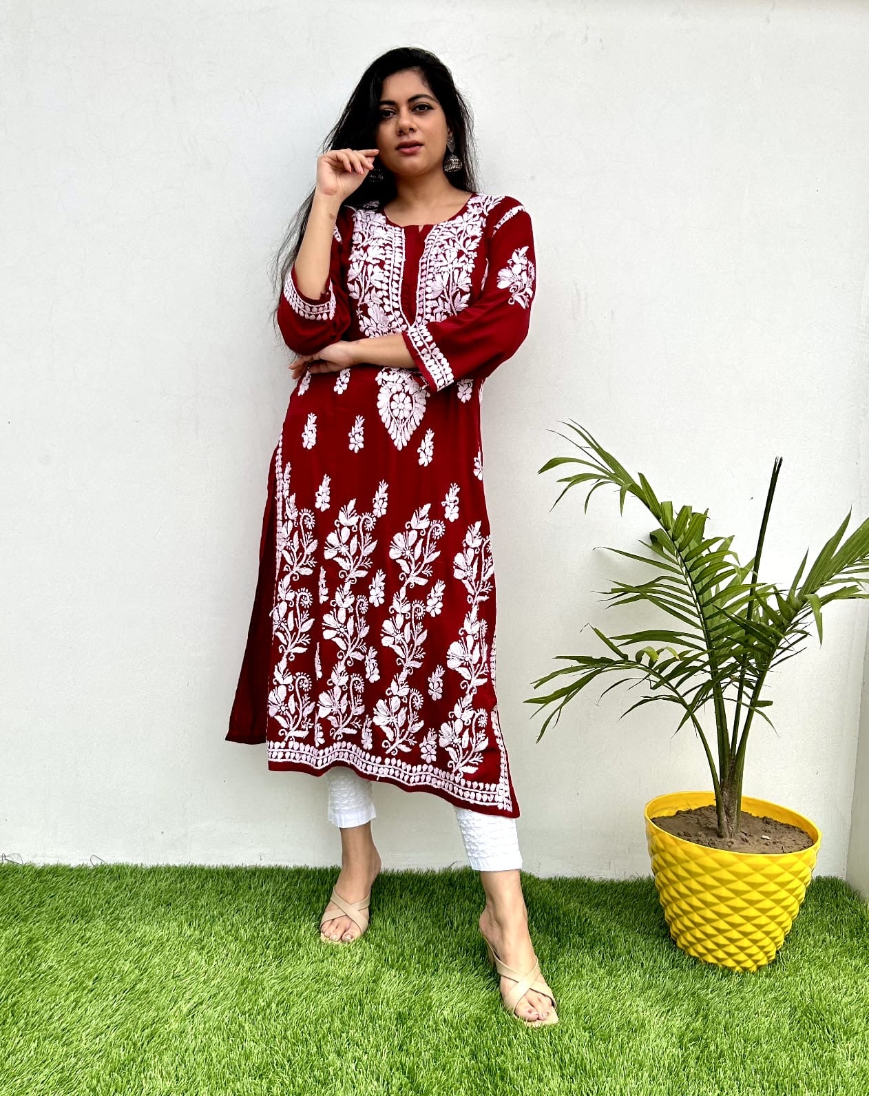 Premium Quality modaal with heavy Ghaas Patti work - chikankariofficial