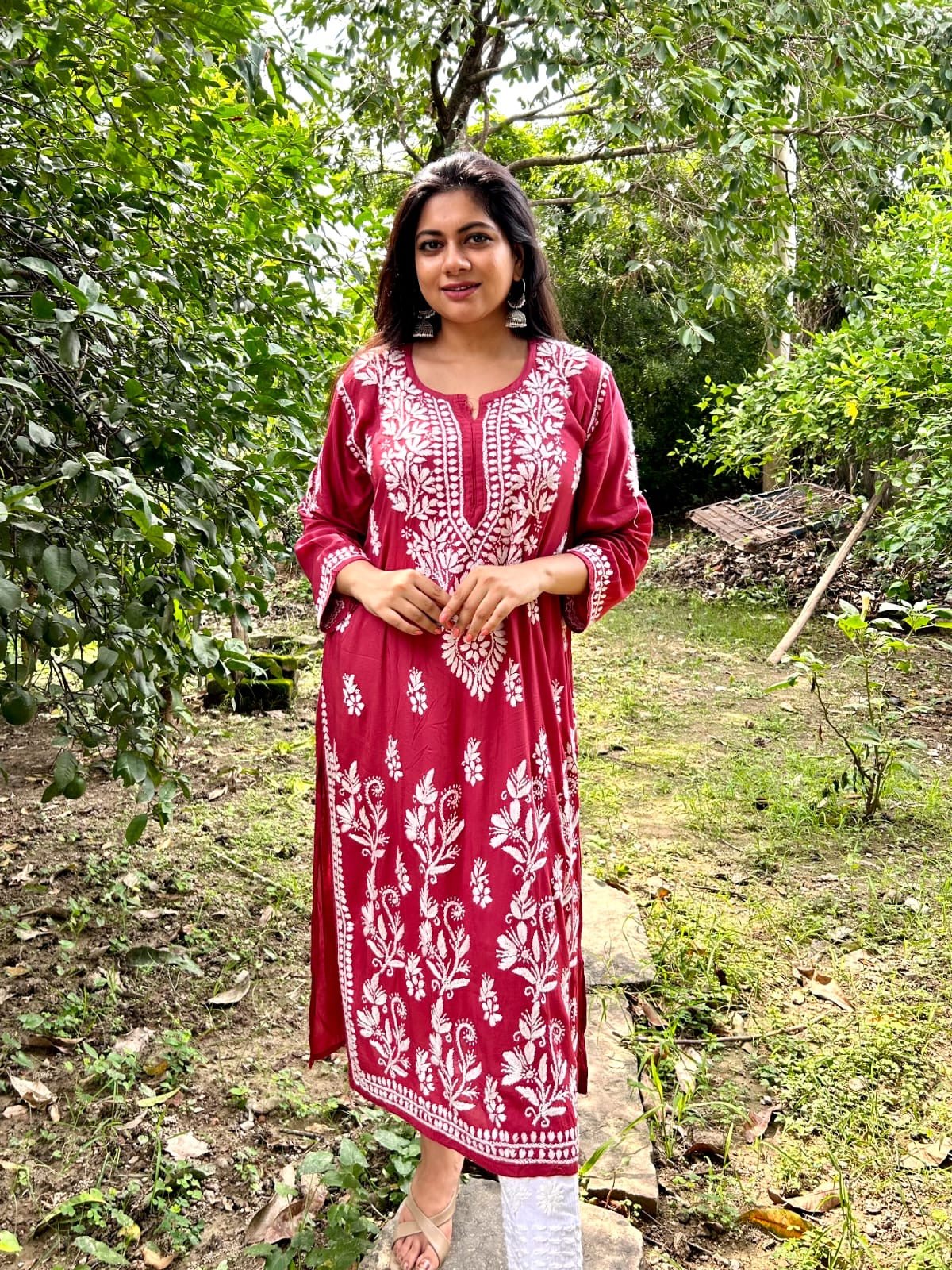 Premium Quality modaal with heavy Ghaas Patti work - chikankariofficial