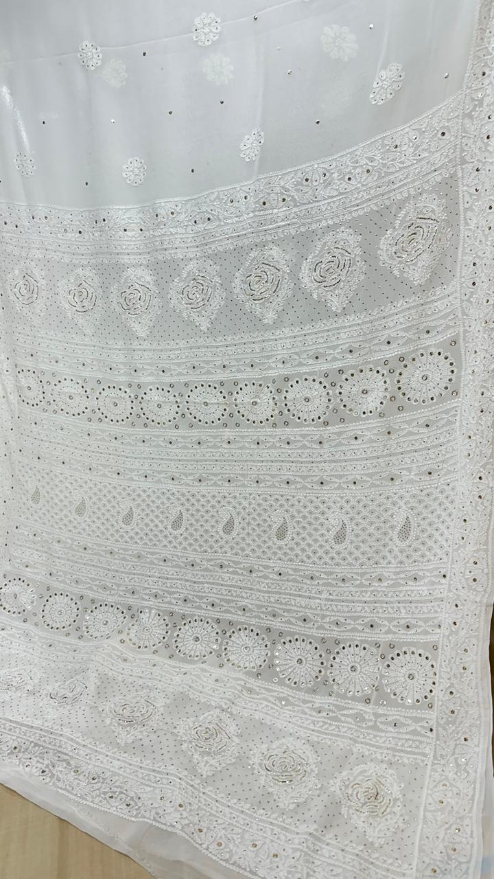 Premium Viscose Saree with Muqaish work - chikankariofficial