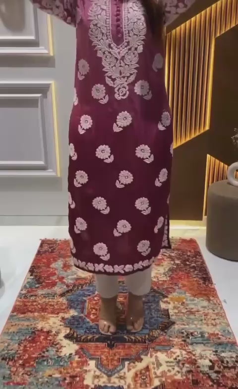 Flower Jaal 3d chikankari Chadi Muslin Kurta