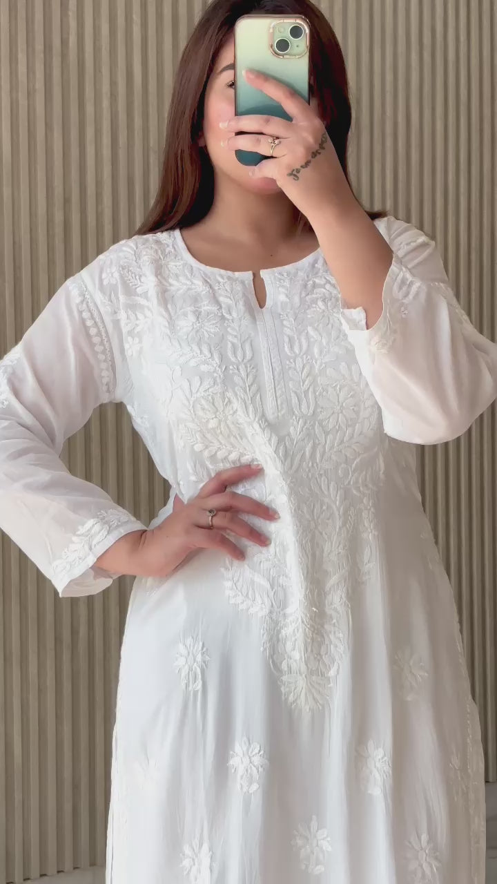White Modal Cotton Kurta With plazzo