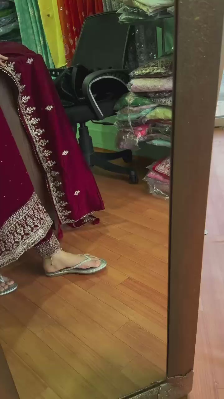 Royal Maroon Heavy embroidered Suit Set