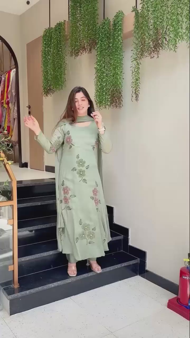 3 PIECE STYLISH A-line KURTI, BOTTOM WITH BEAUTIFUL DUPATTA