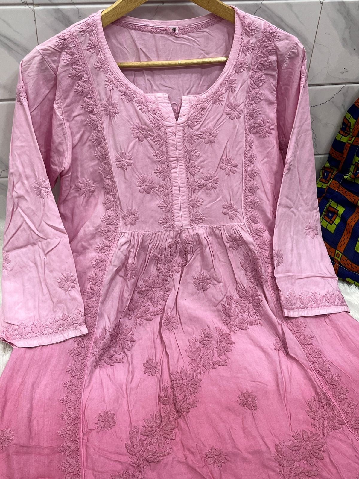 Rayon 3d Work Gown - chikankariofficial