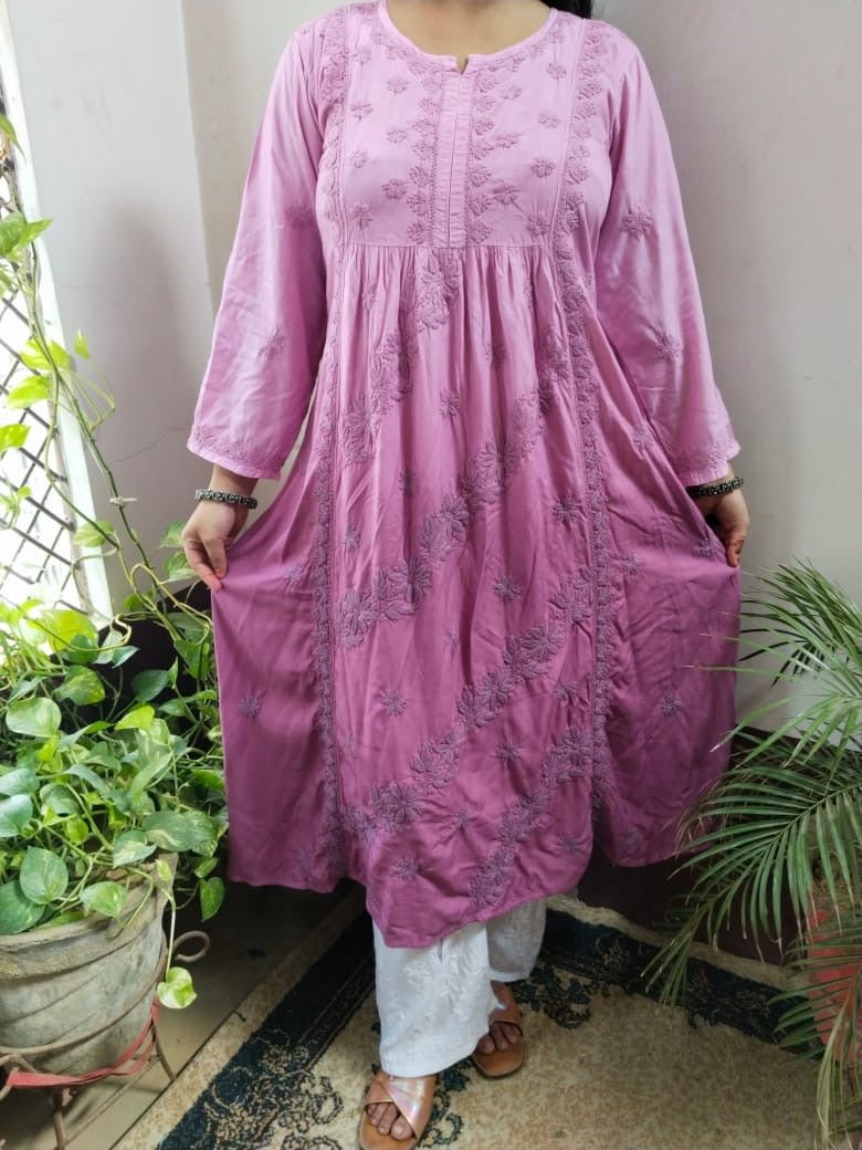 Rayon 3d Work Gown - chikankariofficial