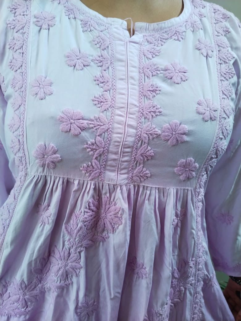 Rayon 3d Work Gown - chikankariofficial