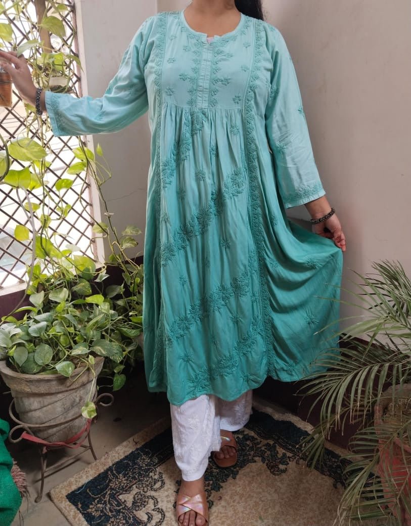 Rayon 3d Work Gown - chikankariofficial