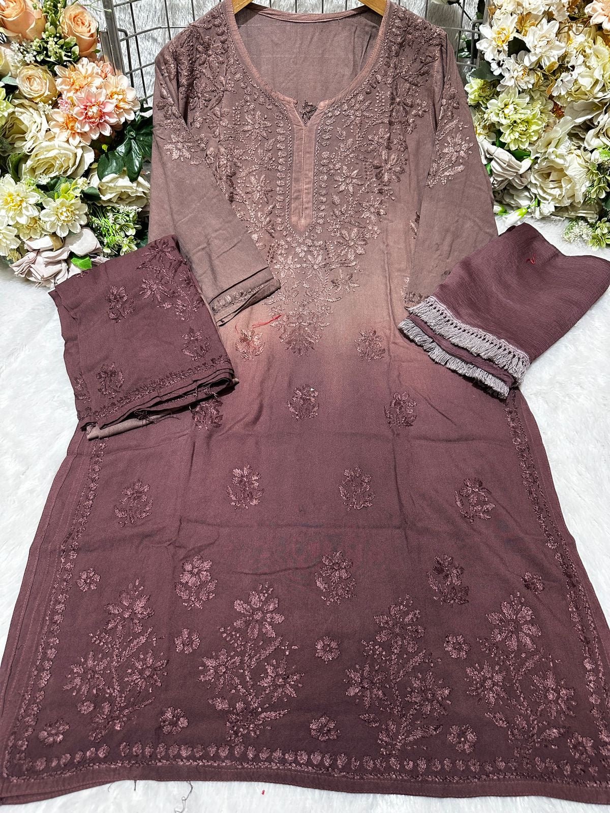 Rayon 4 Buta Chikankari Set 3pc Mayuri Special - chikankariofficial