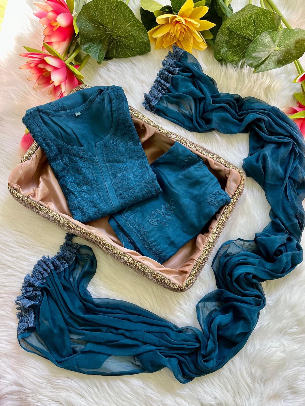 Rayon dyed Soft touch Handwork Kurti sets 3pc - chikankariofficial