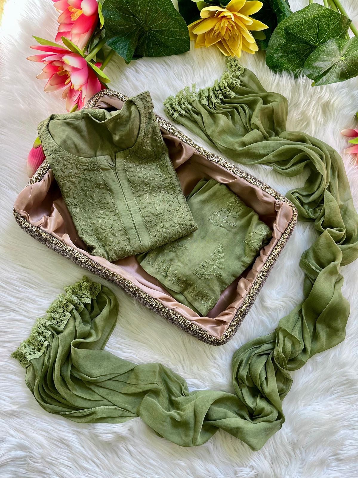 Rayon dyed Soft touch Handwork Kurti sets 3pc - chikankariofficial