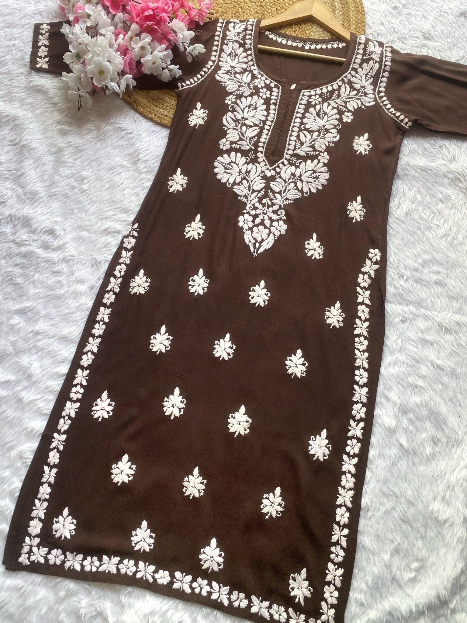 Rayon Gala Buti Chikankari Soft Kurti - chikankariofficial
