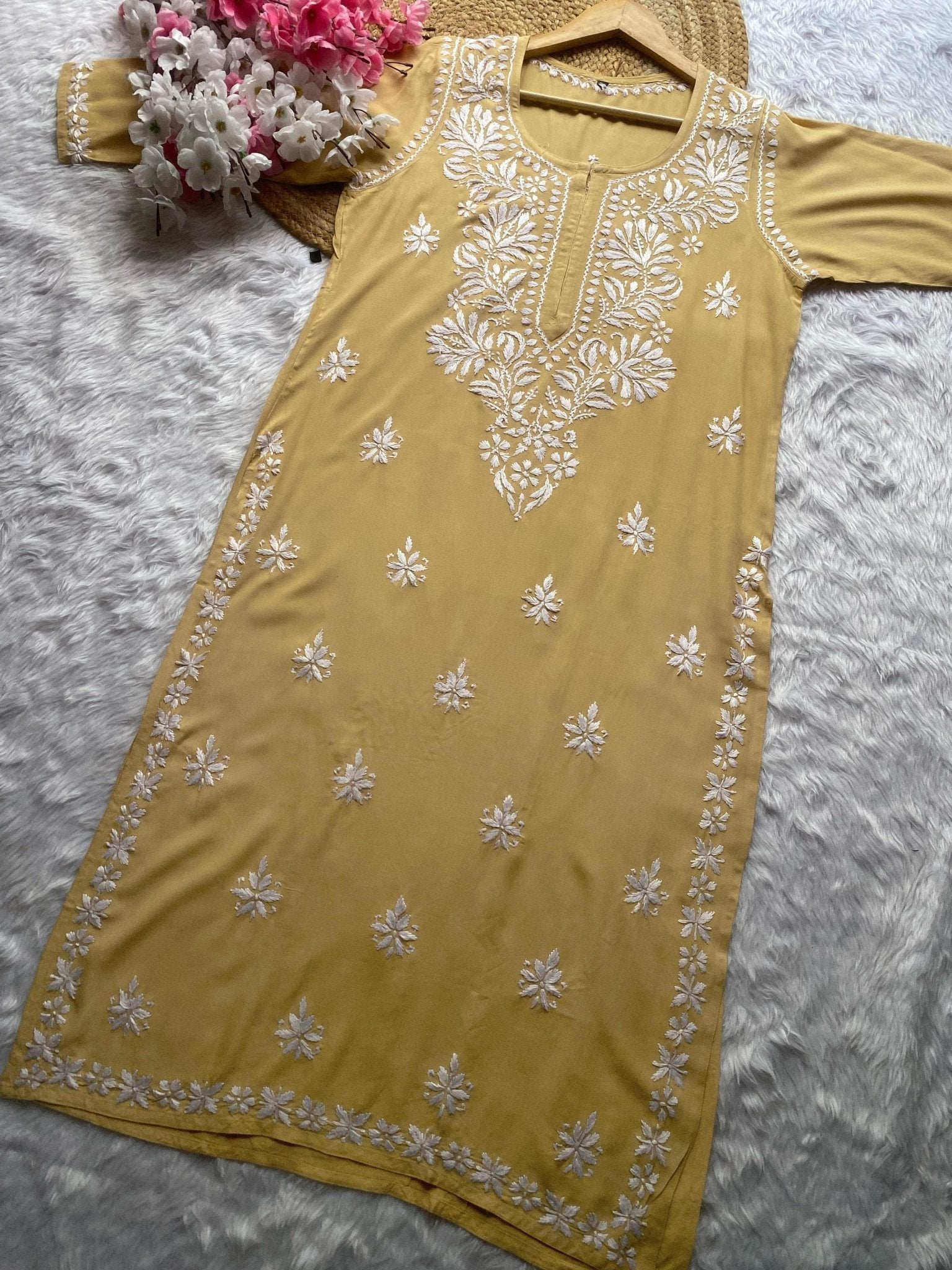 Rayon Gala Buti Chikankari Soft Kurti - chikankariofficial