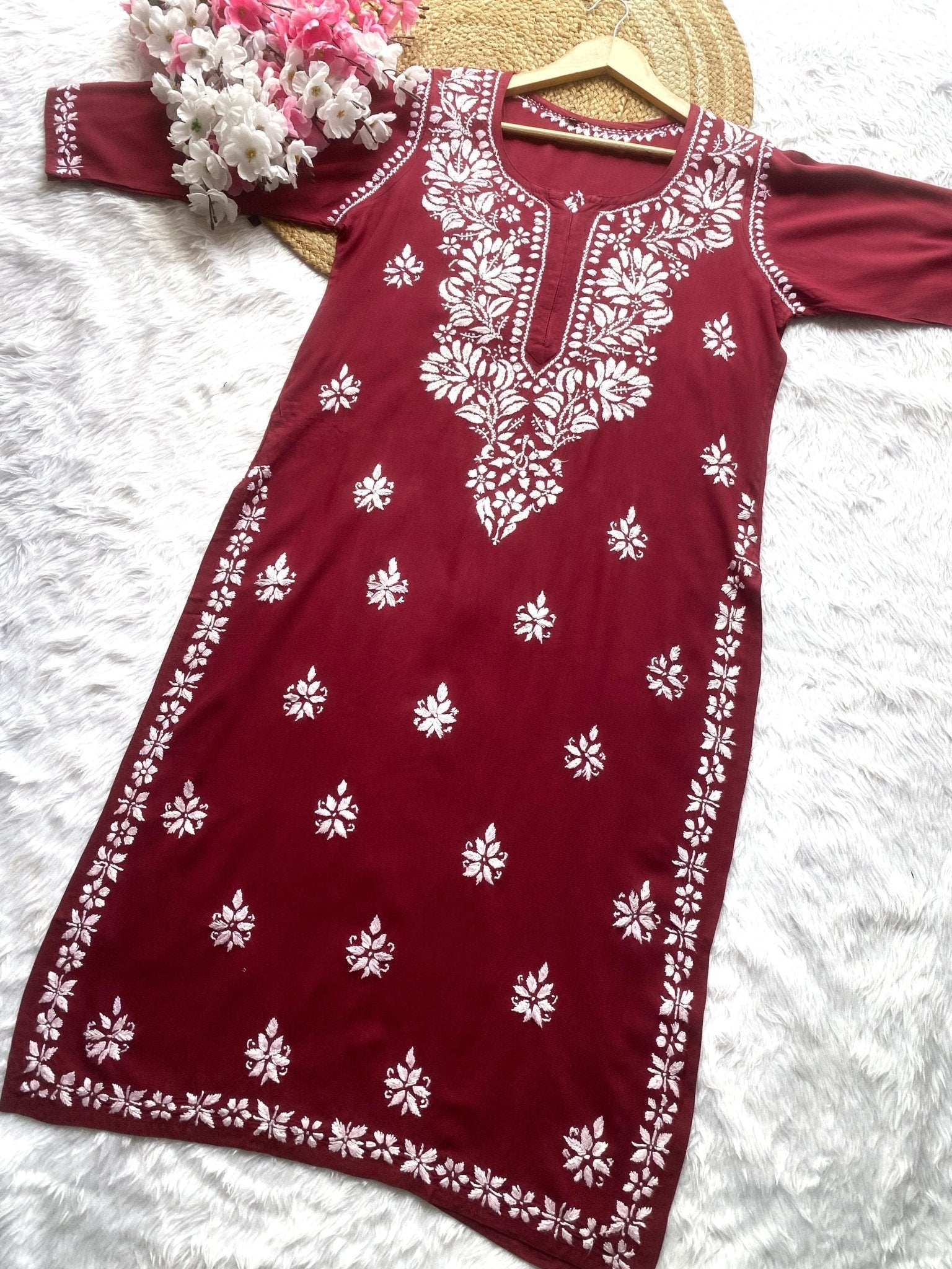 Rayon Gala Buti Chikankari Soft Kurti - chikankariofficial