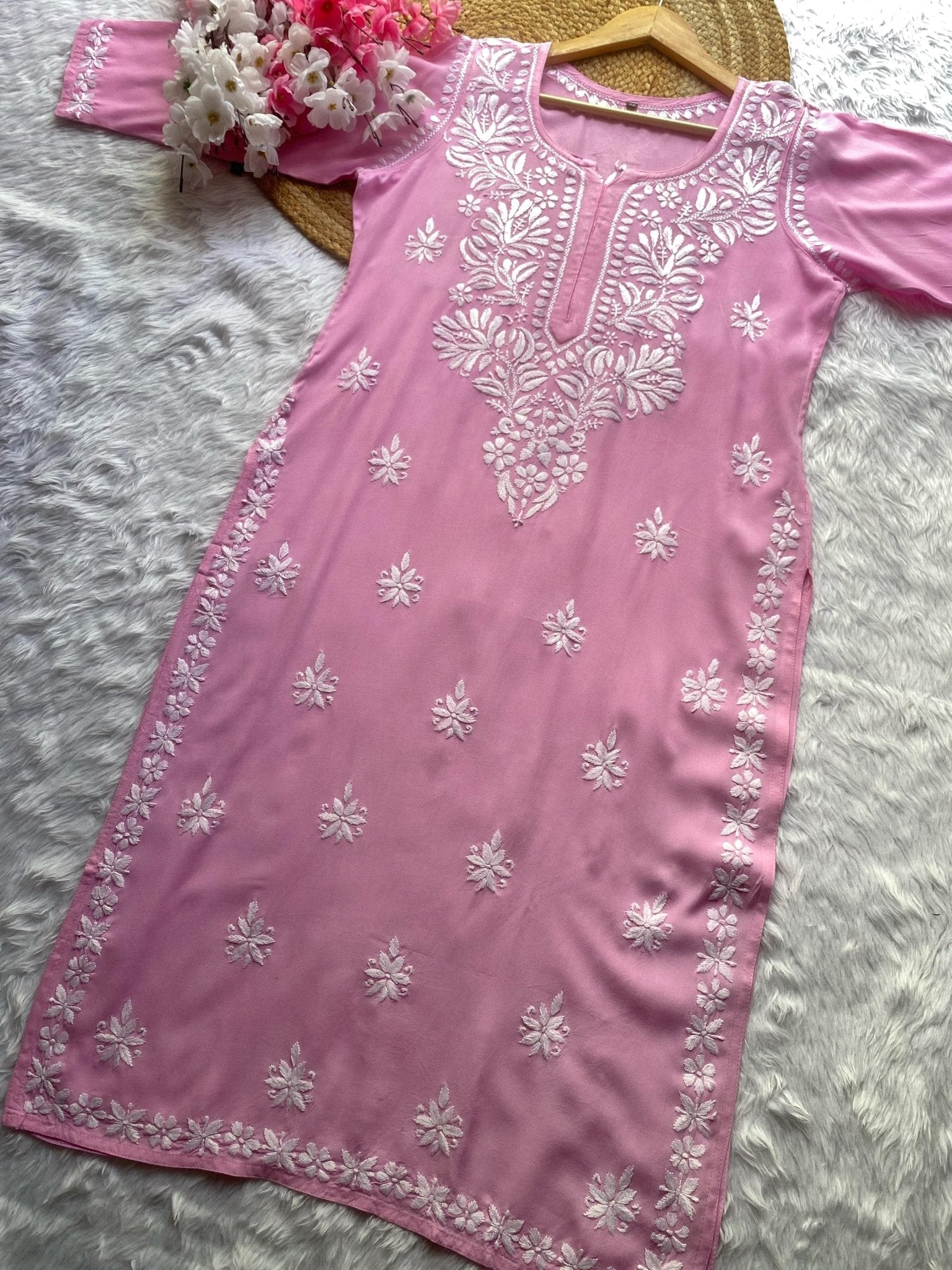 Rayon Gala Buti Chikankari Soft Kurti - chikankariofficial