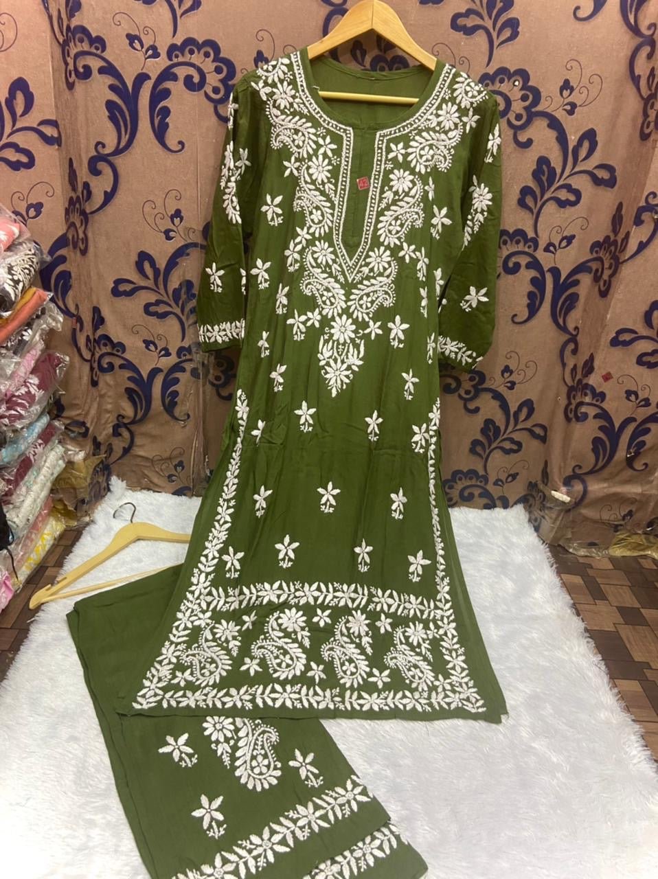 Rayon Silk with Heavywork Plazzo set - chikankariofficial