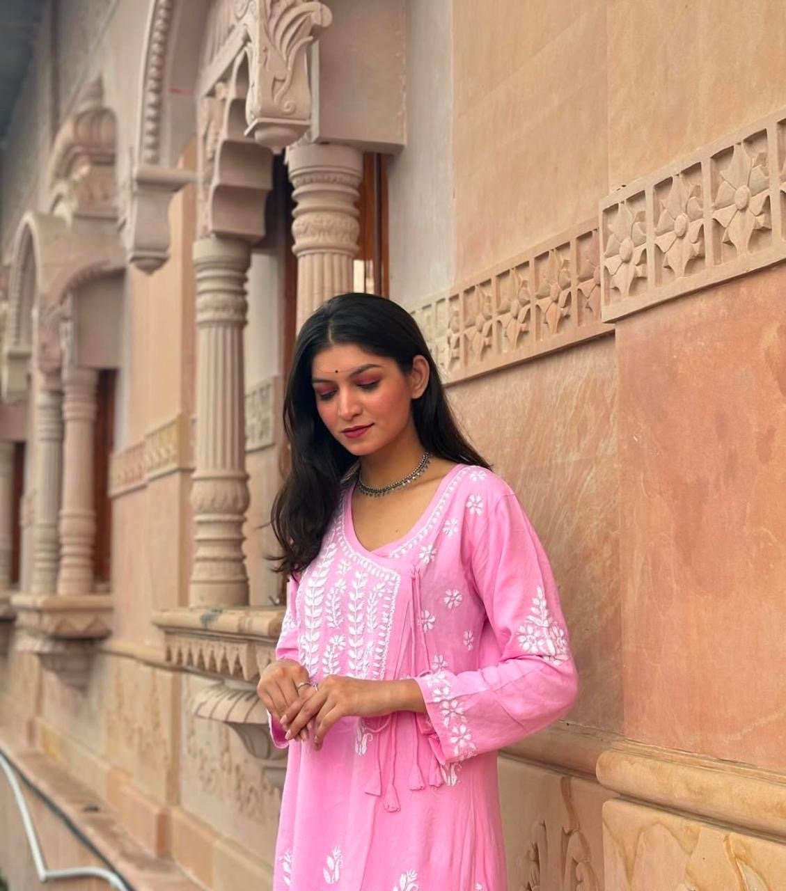 Rayon Traditional Chikan Angrakha - chikankariofficial