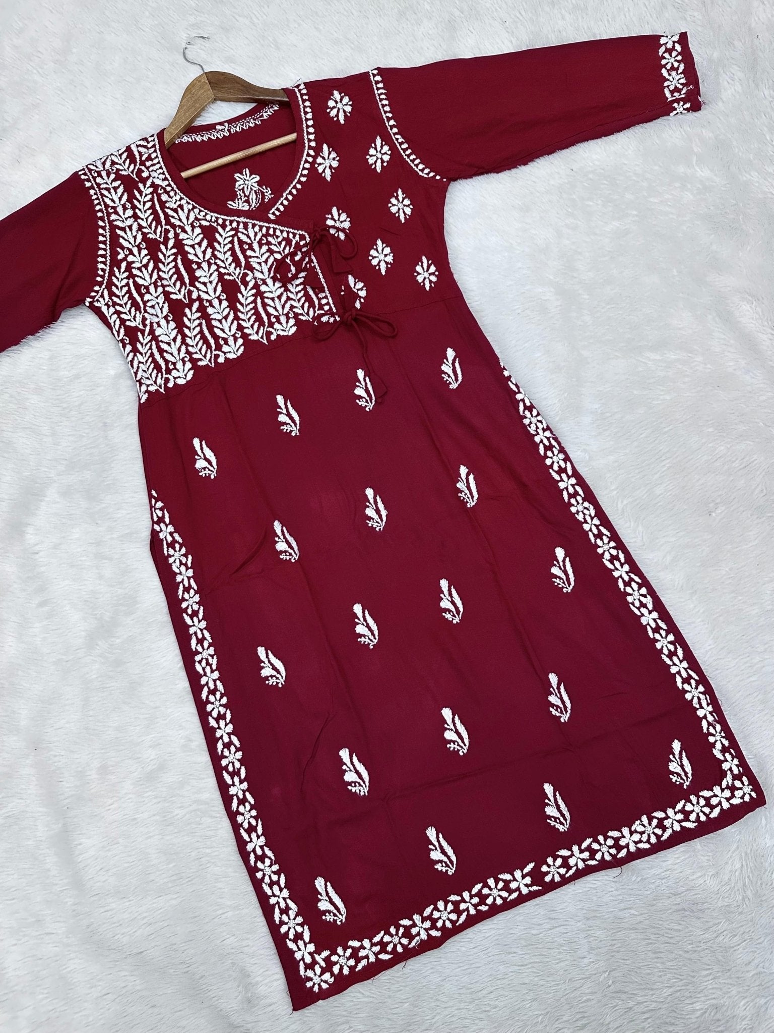 Rayon Traditional Chikan Angrakha - chikankariofficial