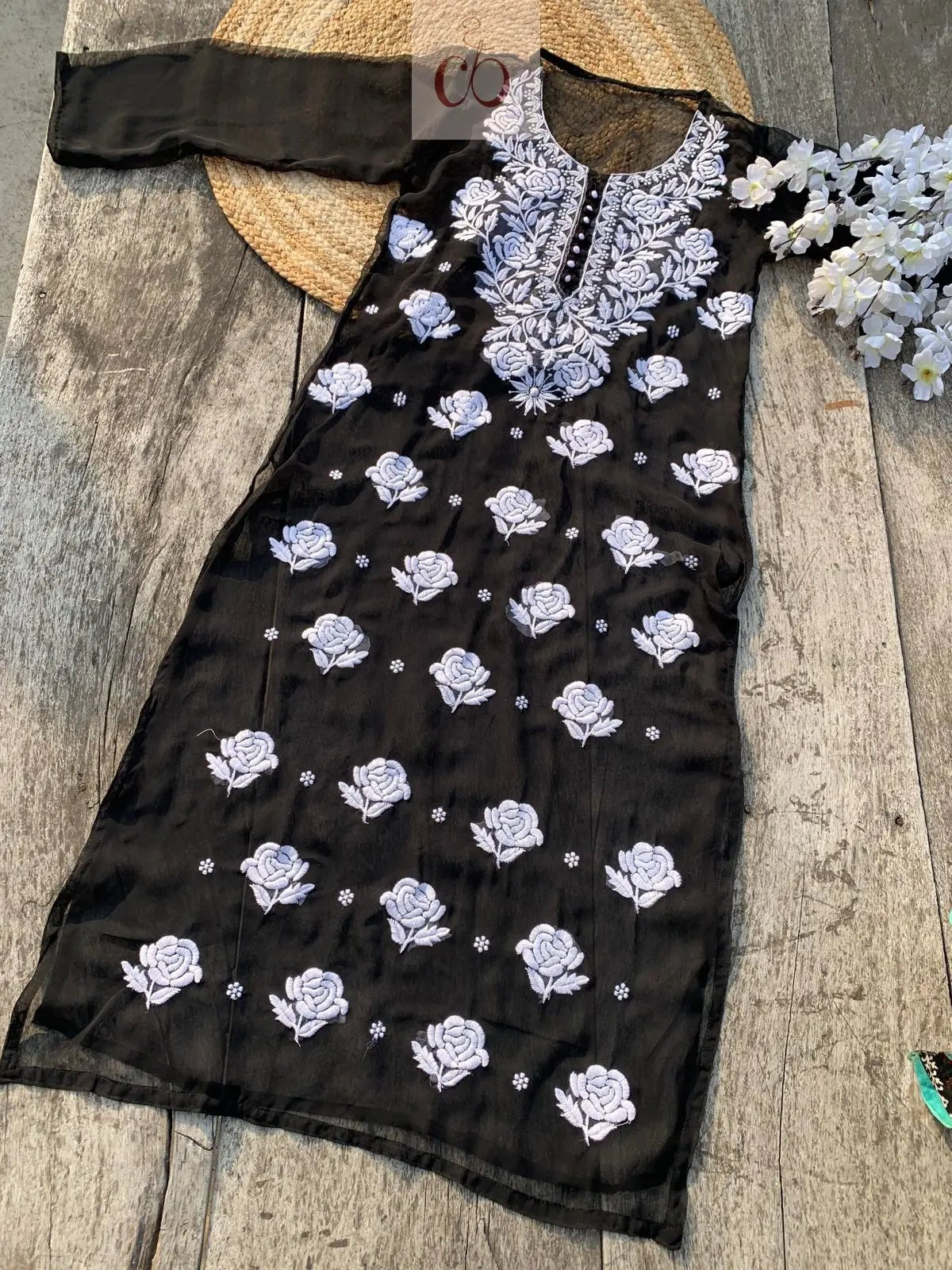 Rose keel Beautiful Georgette Kurtis - chikankariofficial