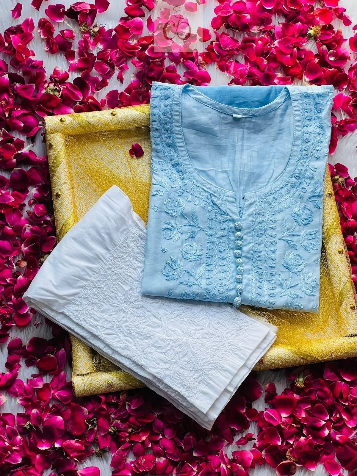 Rose ombre Chanderi - chikankariofficial