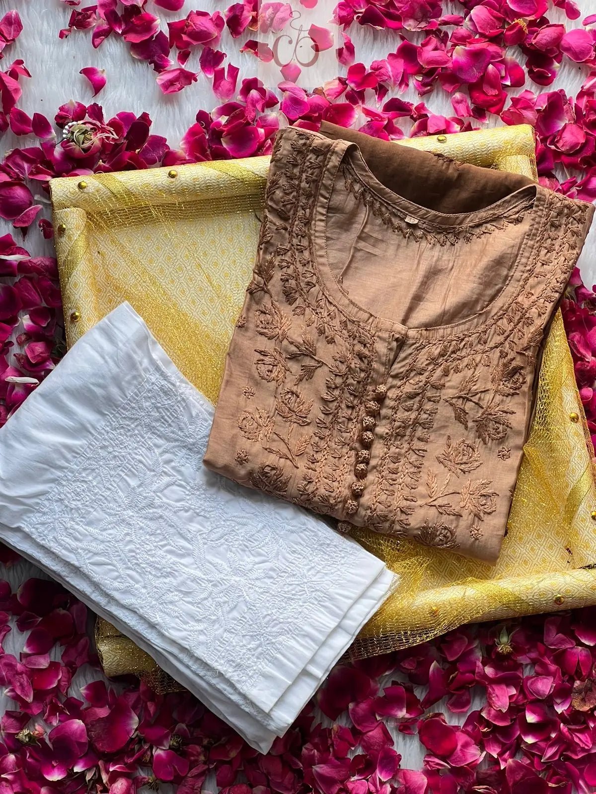 Rose ombre Chanderi - chikankariofficial