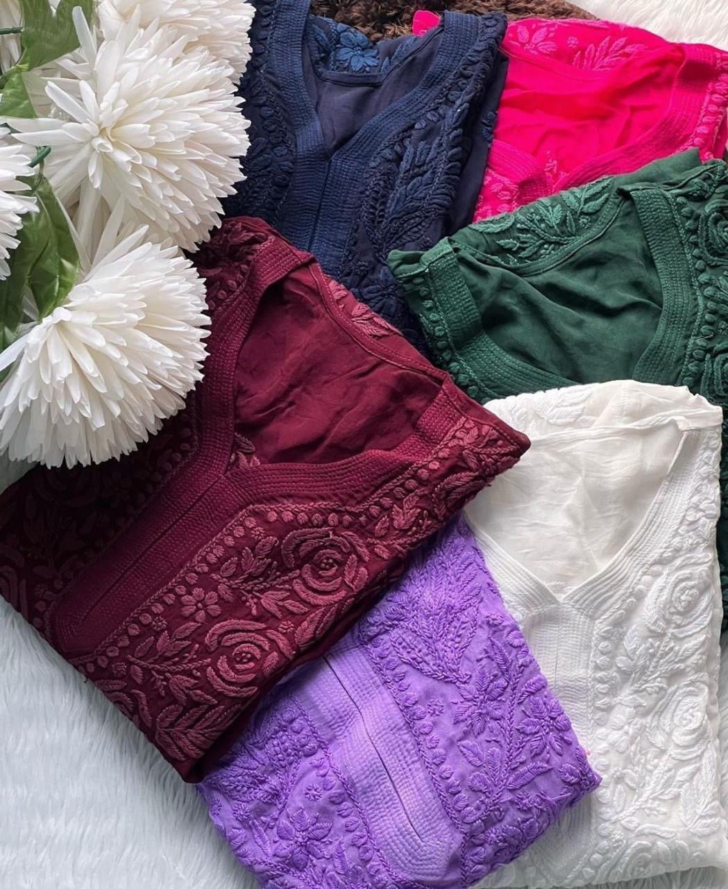 Rose Panel Viscose jaal - chikankariofficial