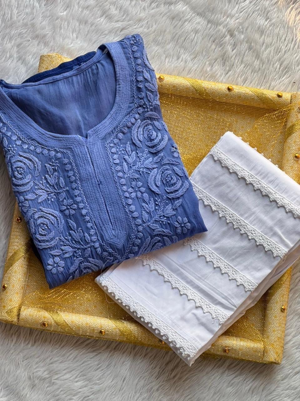 Rose Panel Viscose jaal - chikankariofficial