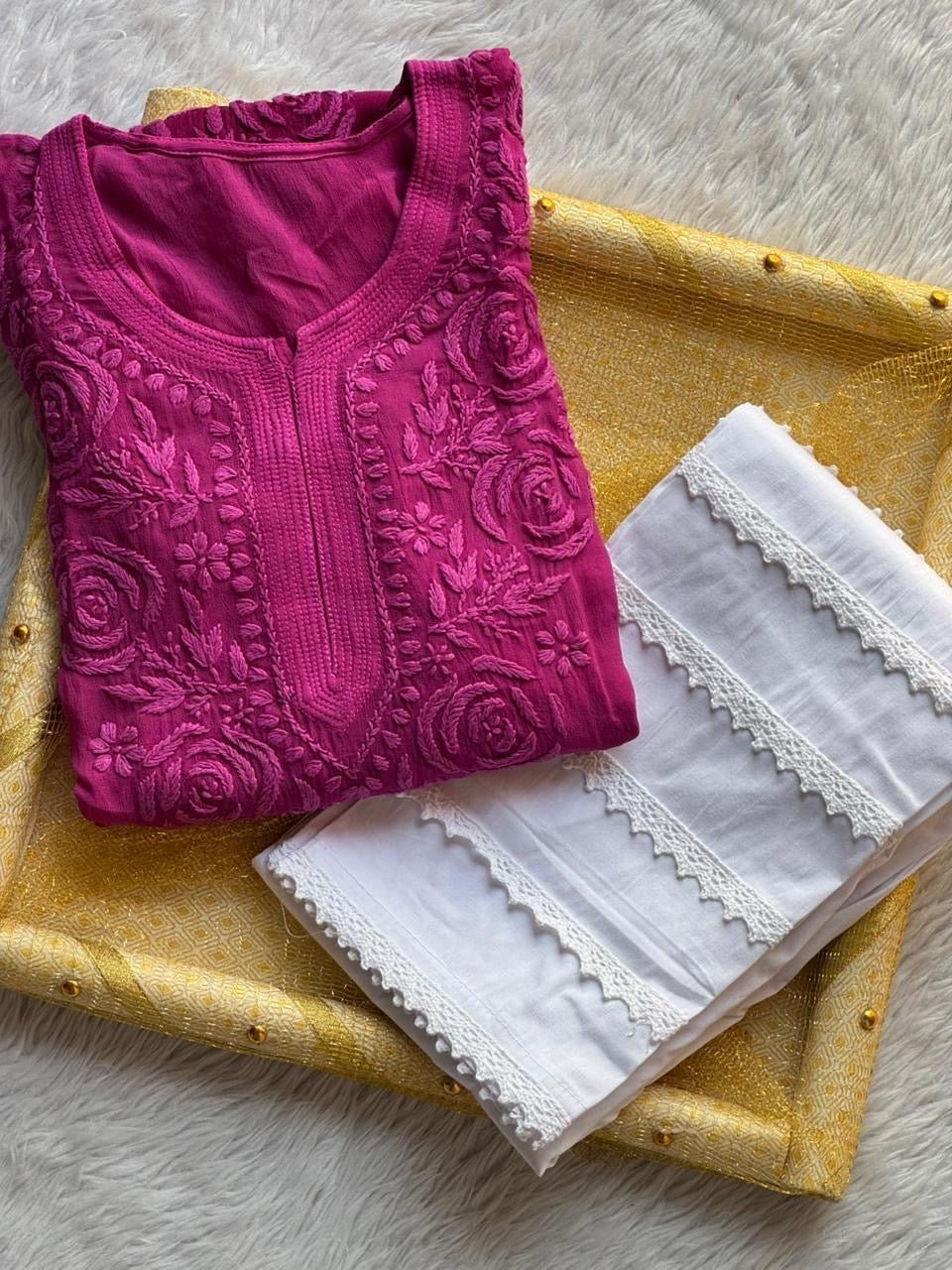 Rose Panel Viscose jaal - chikankariofficial