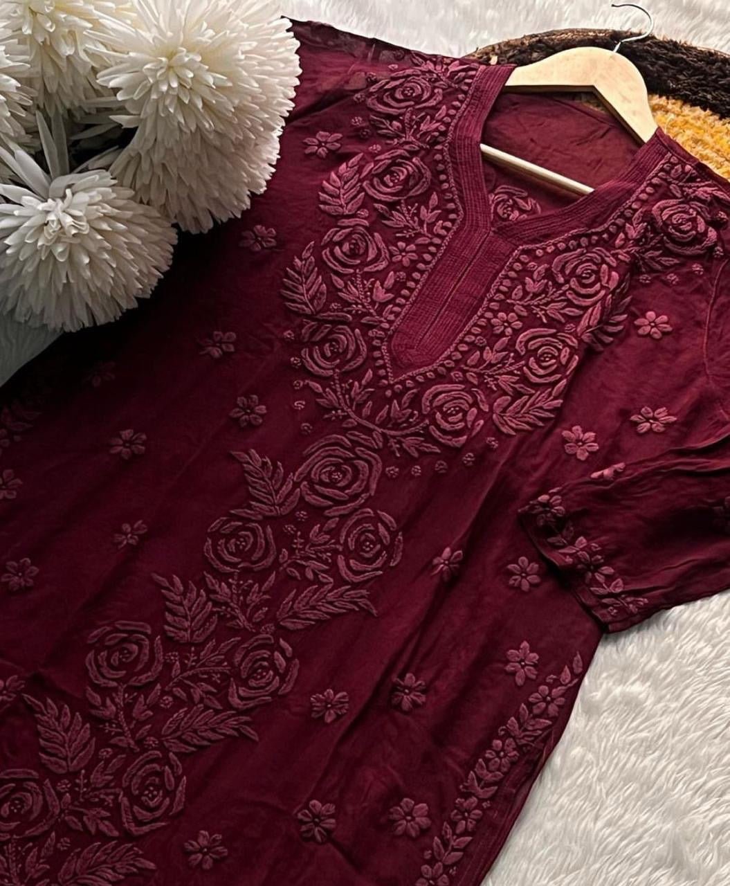 Rose Panel Viscose jaal - chikankariofficial