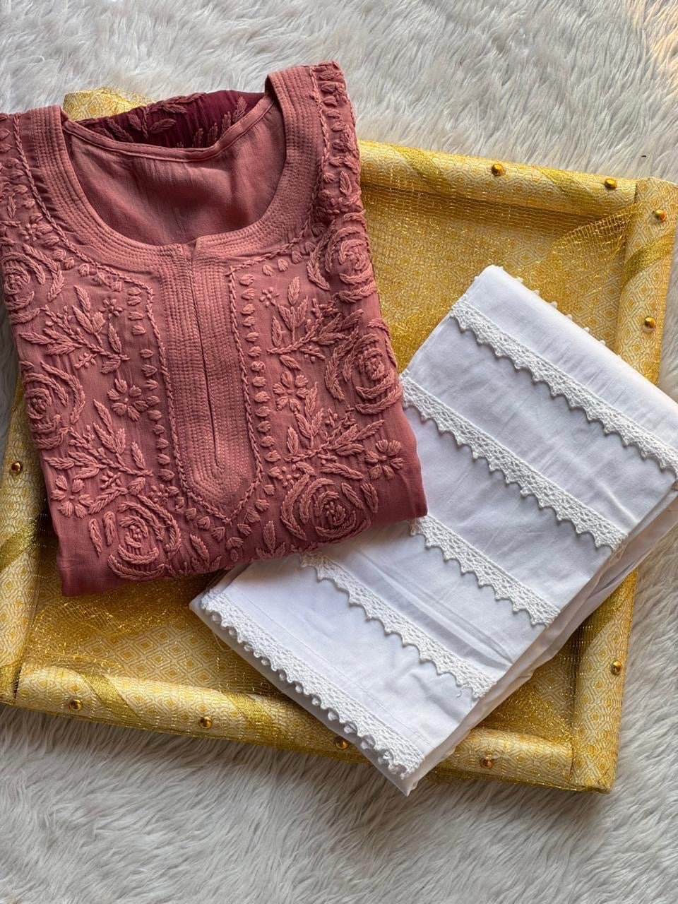 Rose Panel Viscose jaal - chikankariofficial