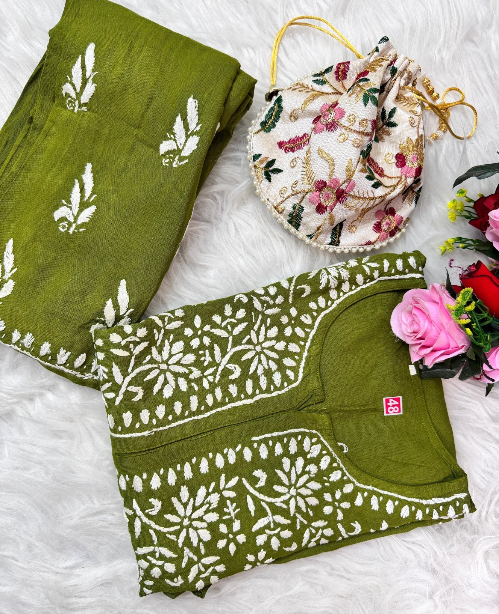 Santoshi Special Chikan Daman Co ord Set - chikankariofficial