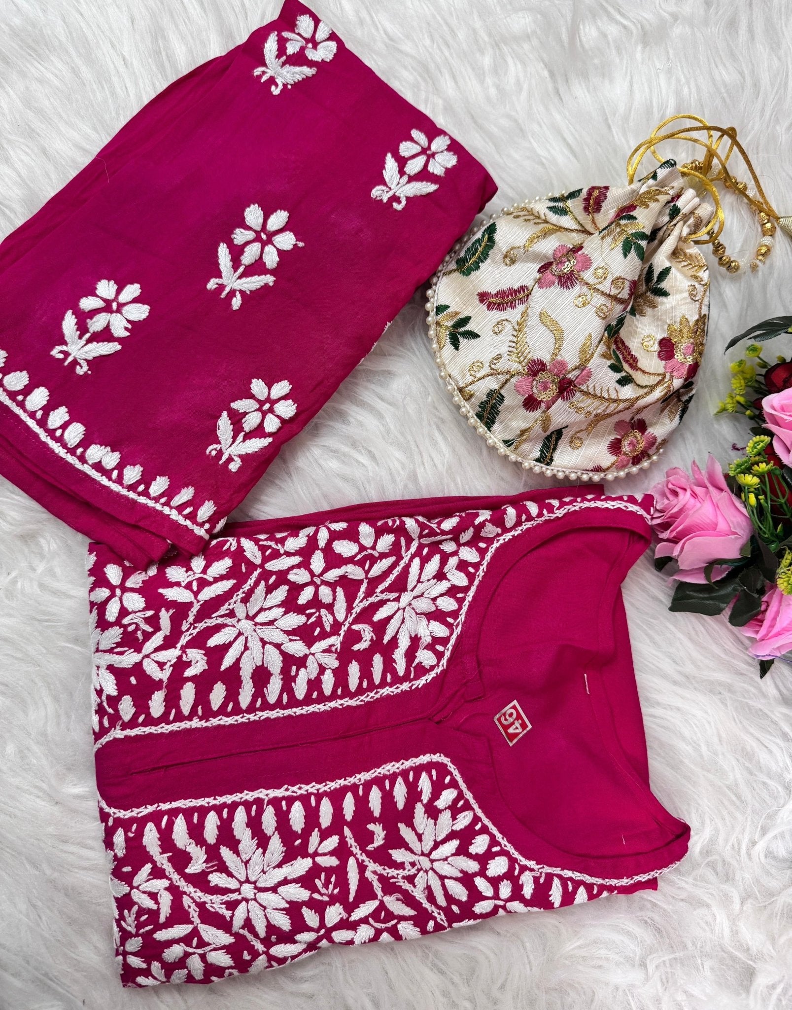 Santoshi Special Chikan Daman Co ord Set - chikankariofficial