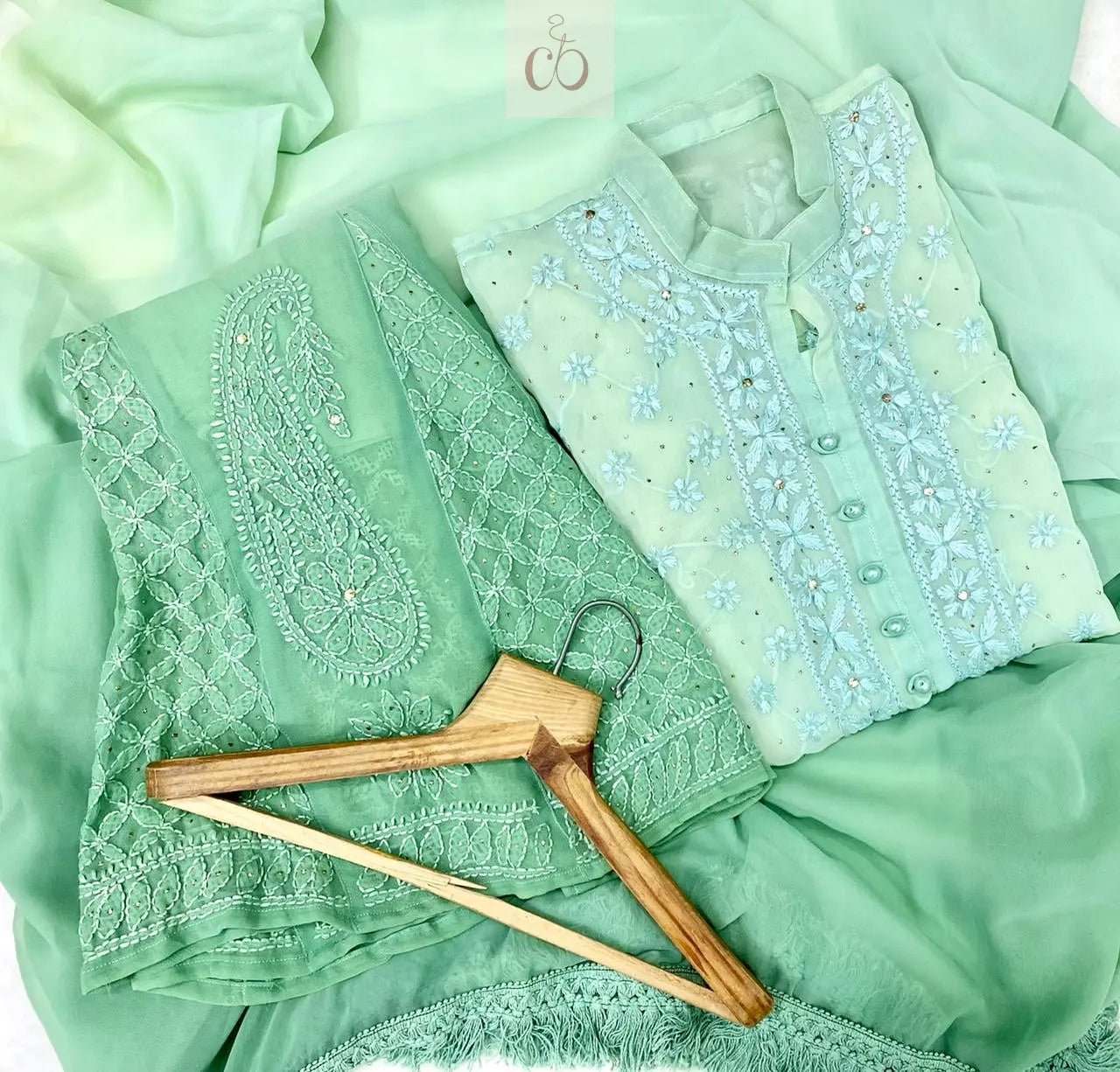 Shaded Fancy Mukaish Work Chikankari Set - chikankariofficial