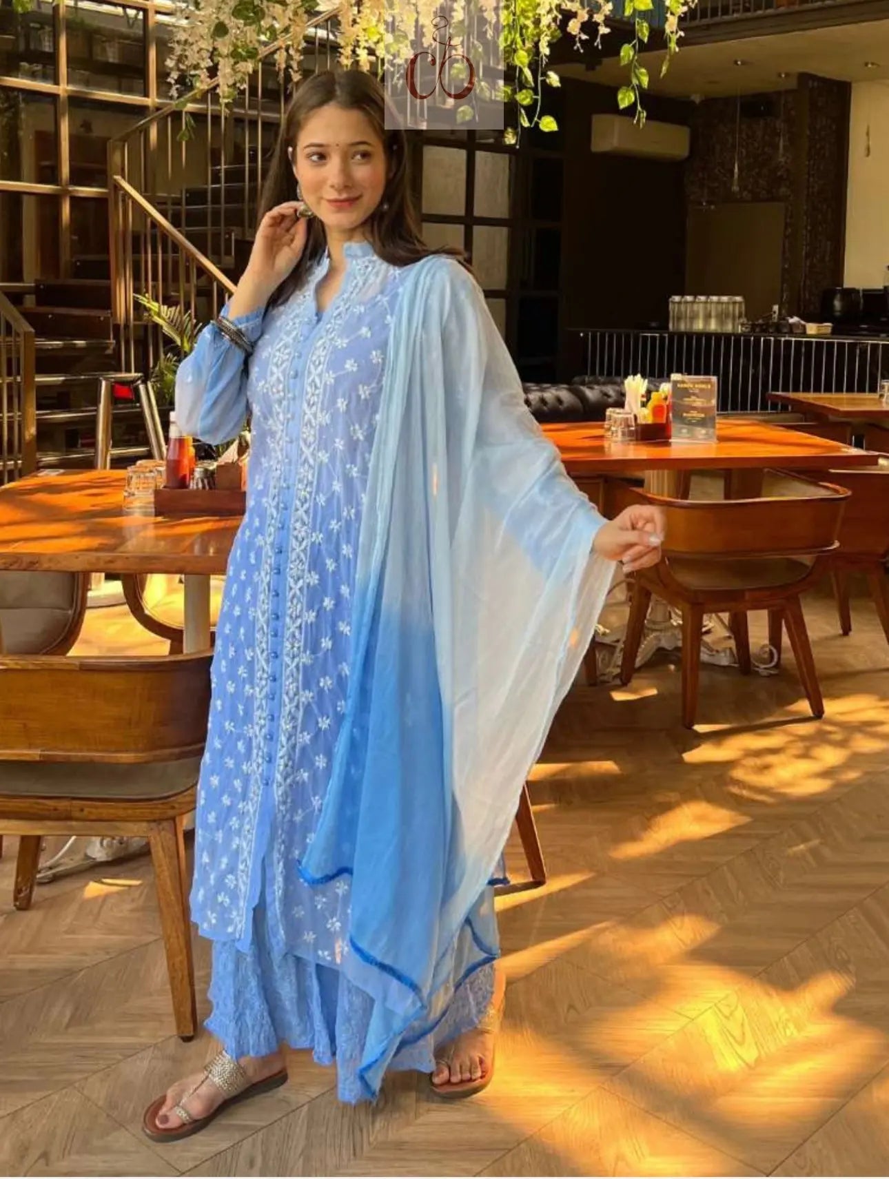 Shaded Fancy Mukaish Work Chikankari Set - chikankariofficial