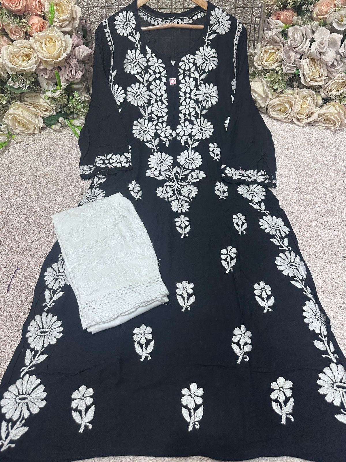 Side rose Bell Modal Kurta - chikankariofficial