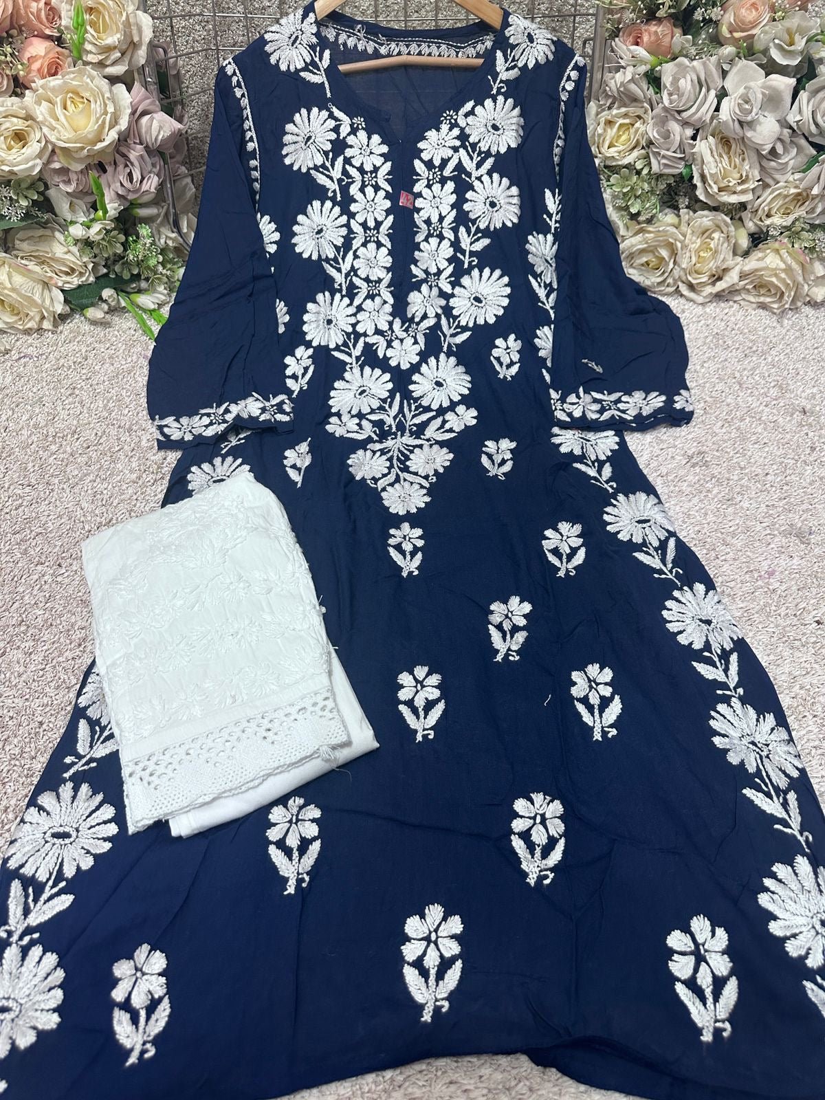 Side rose Bell Modal Kurta - chikankariofficial