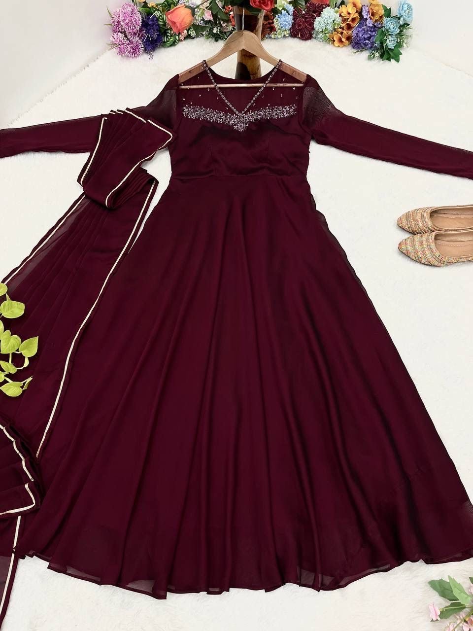 Special Party Wear Night Maroon Aliya Cut - chikankariofficial