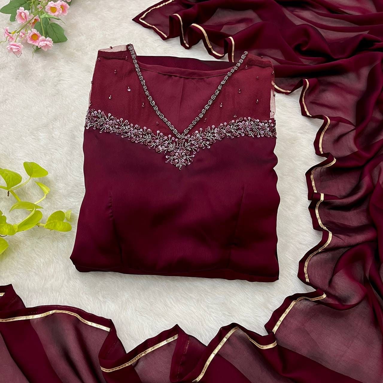 Special Party Wear Night Maroon Aliya Cut - chikankariofficial