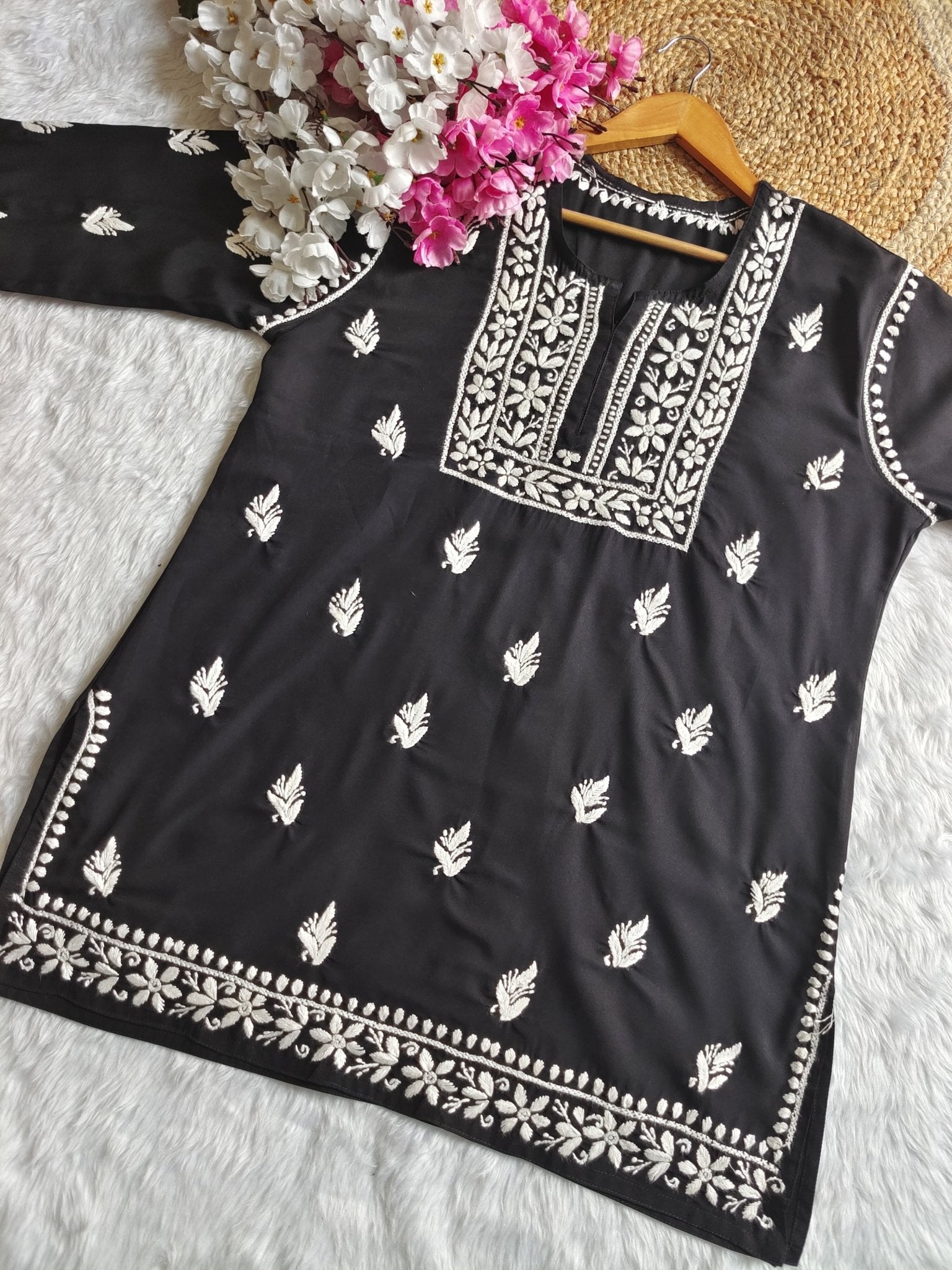 Square Neck Modal Short Top - chikankariofficial