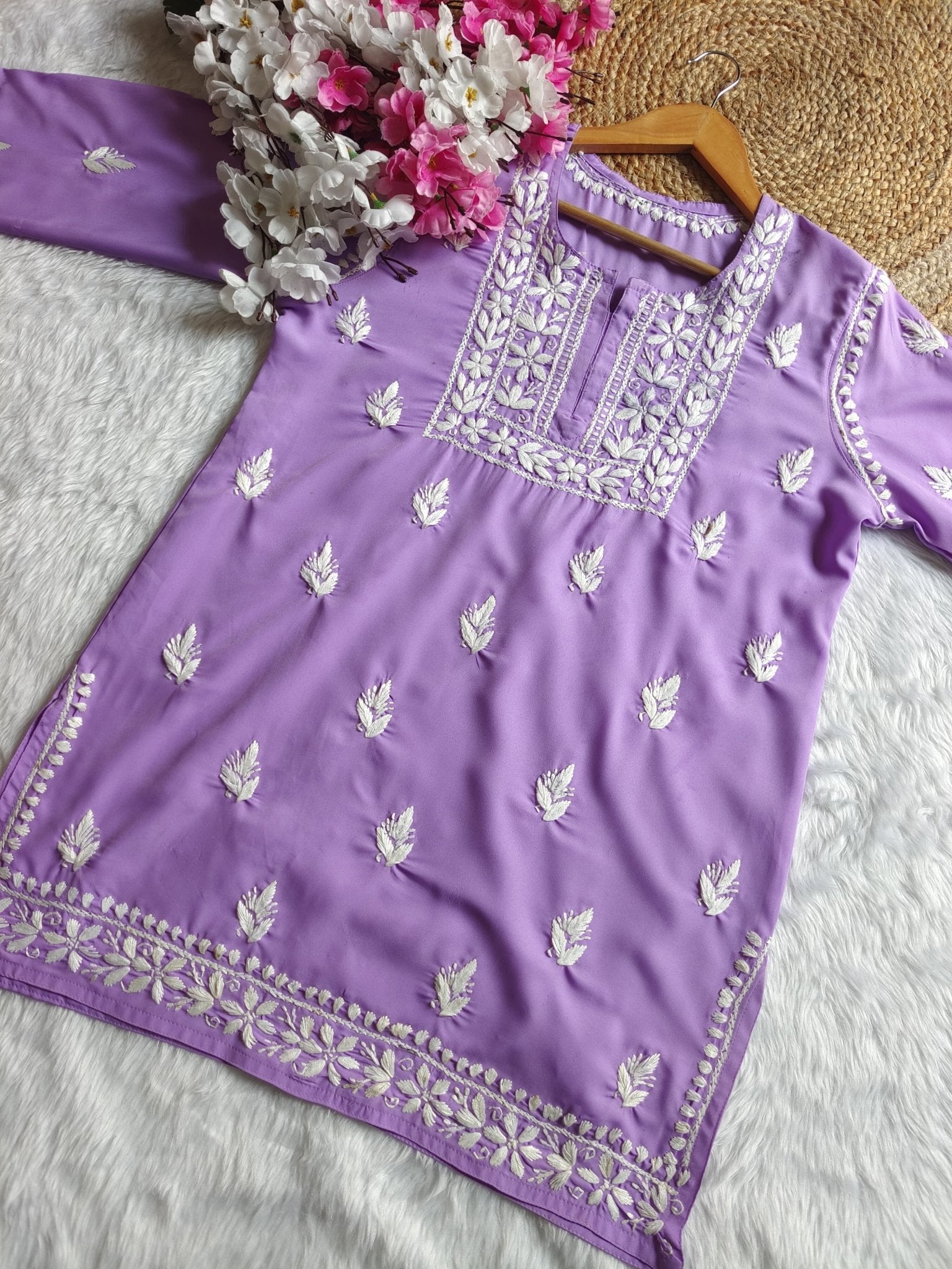 Square Neck Modal Short Top - chikankariofficial