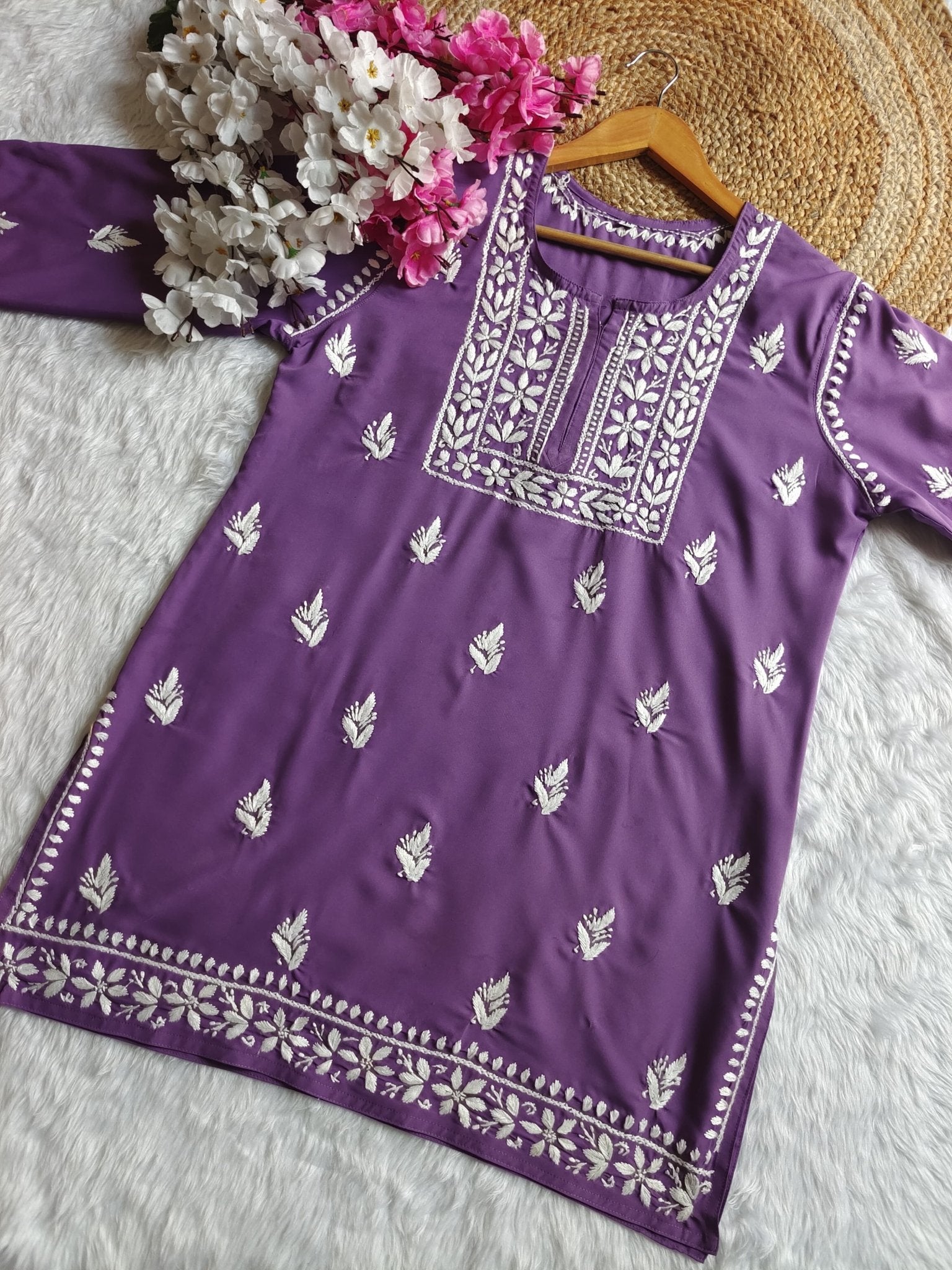 Square Neck Modal Short Top - chikankariofficial