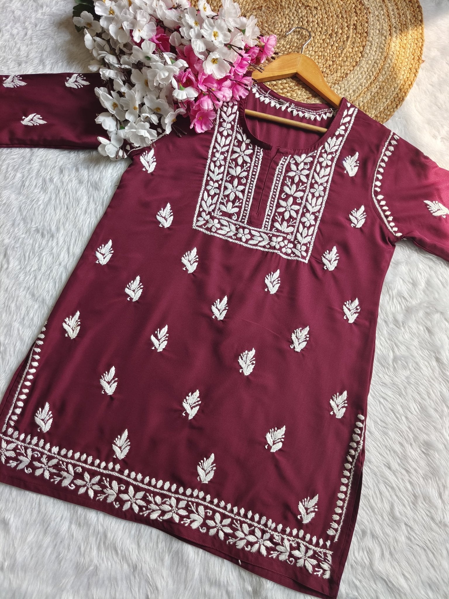 Square Neck Modal Short Top - chikankariofficial