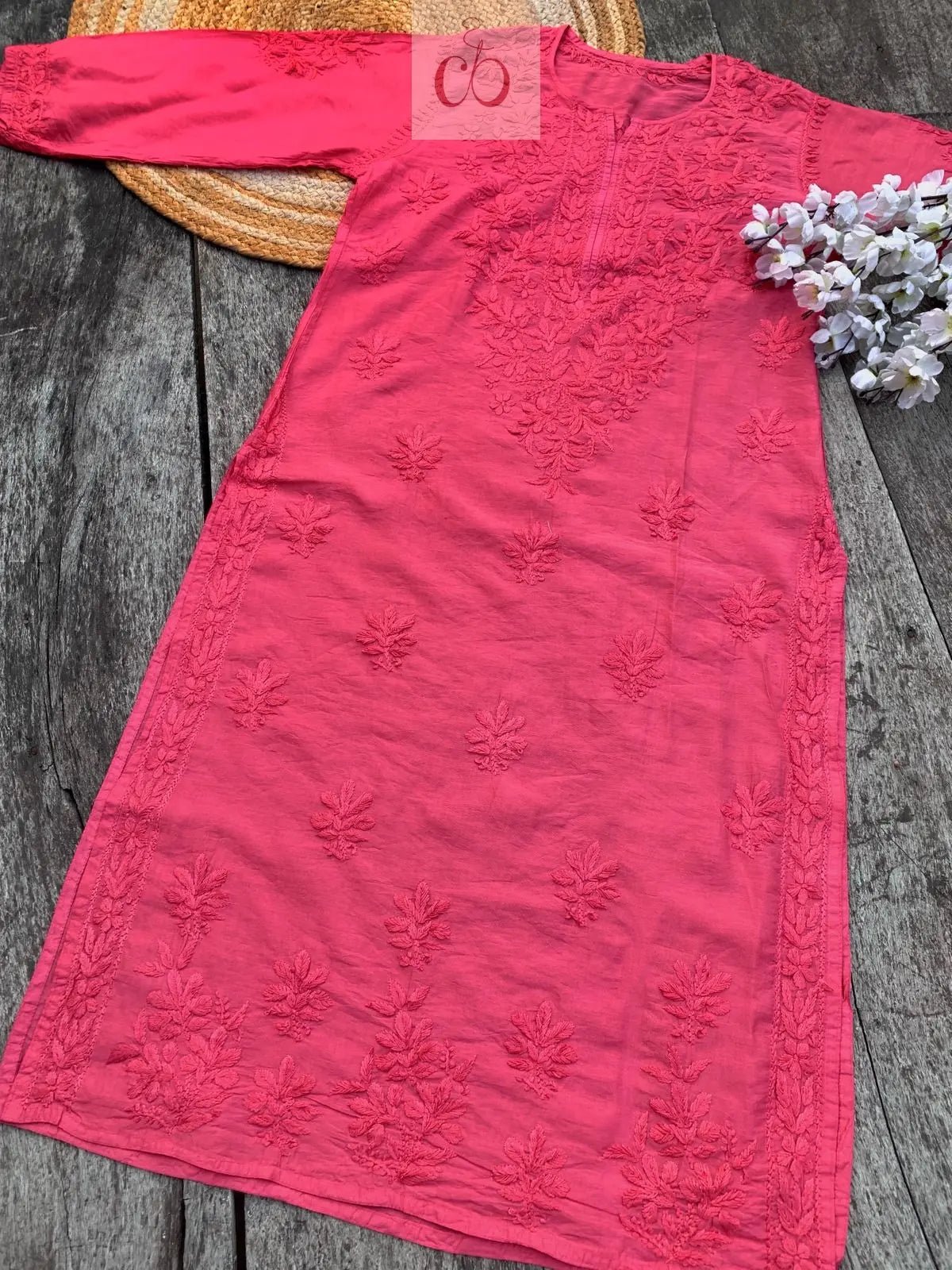 Tone to Tone Chanderi long Kurti - chikankariofficial