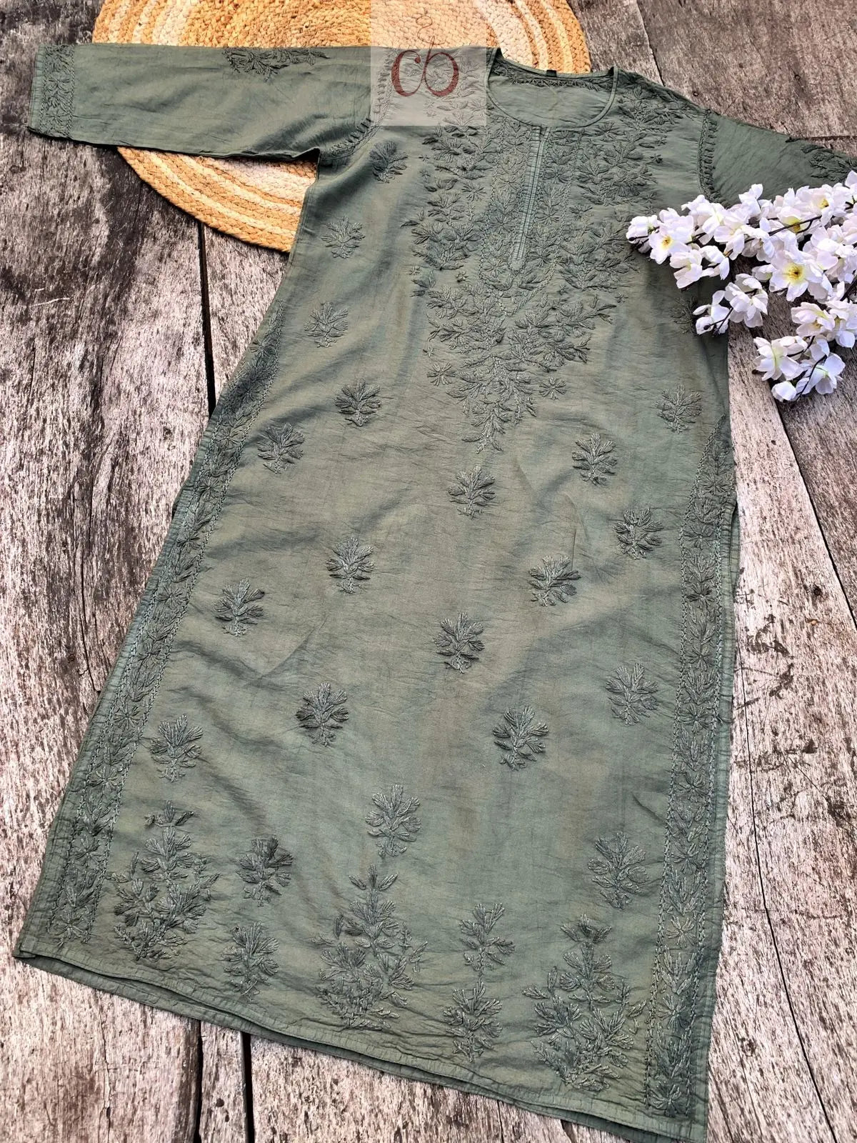 Tone to Tone Chanderi long Kurti - chikankariofficial