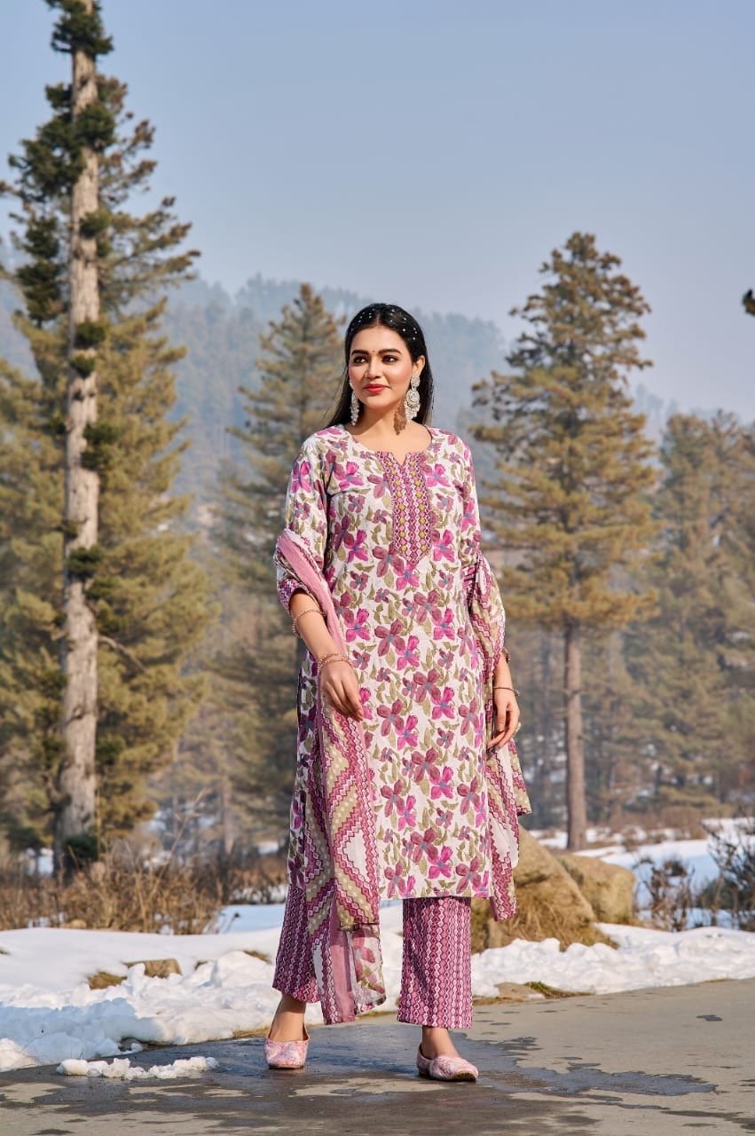 Trendy Heavy cotton printed kurti plazoo duppta set - chikankariofficial