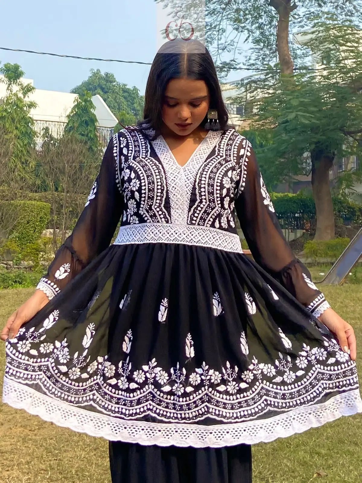 V Lace Chikankari Gharara set - chikankariofficial