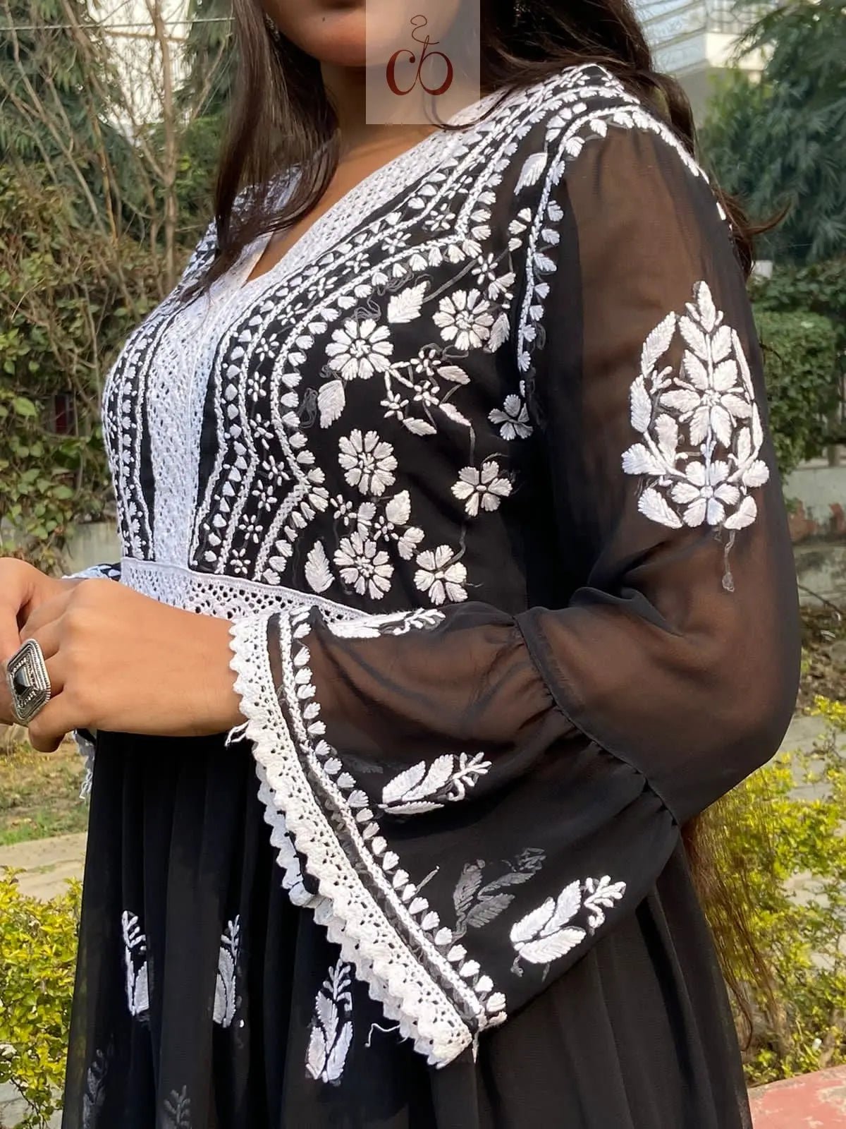 V Lace Chikankari Gharara set - chikankariofficial