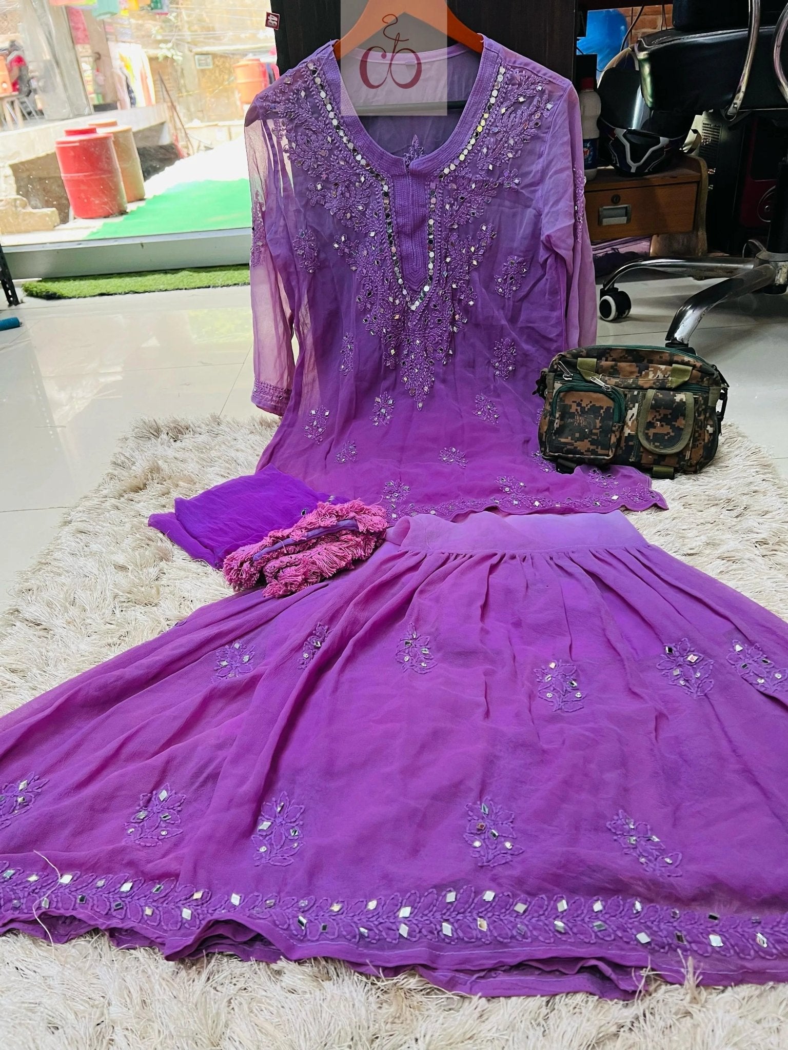 Viral ( Short Mirror Gharara 4pc Set ) Rishita Special - chikankariofficial