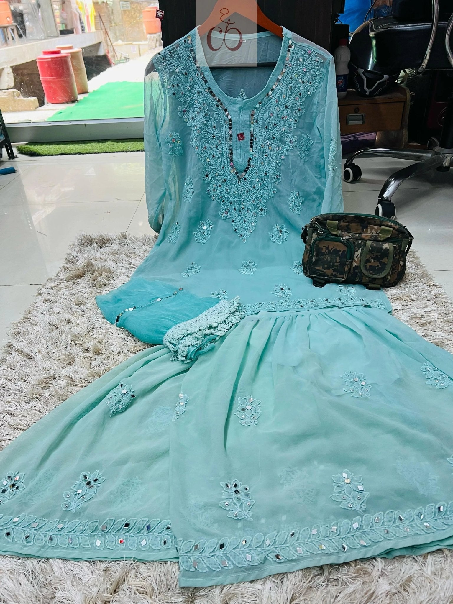 Viral ( Short Mirror Gharara 4pc Set ) Rishita Special - chikankariofficial